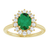 14K Gold Emerald Lab-Grown Emerald & Lab-Grown Diamond Halo-Style Ring - Yellow Gold - view 3