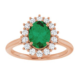 14K Gold Emerald Lab-Grown Emerald & Lab-Grown Diamond Halo-Style Ring - Rose Gold - view 3