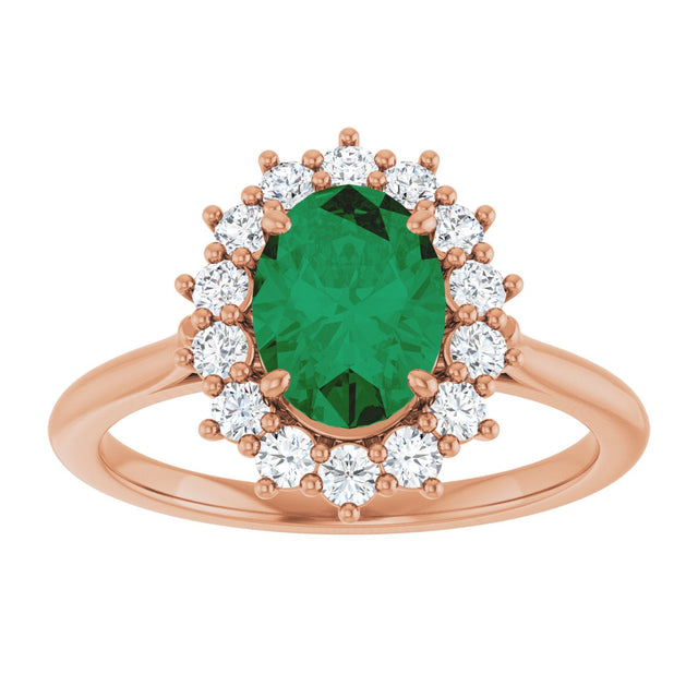 14K Gold Emerald Lab-Grown Emerald & Lab-Grown Diamond Halo-Style Ring - Rose Gold - view 3