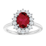 10K Gold Emerald Lab-Grown Ruby & Lab-Grown Diamond Halo-Style Ring - White Gold - view 3