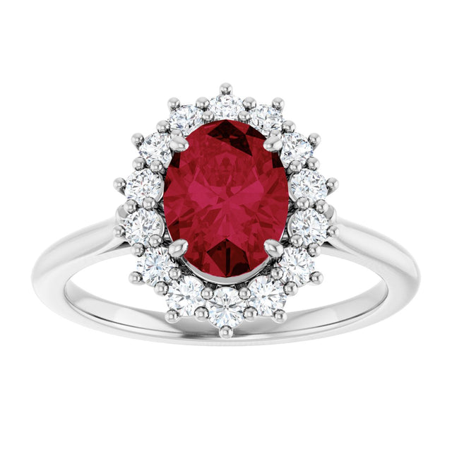 10K Gold Emerald Lab-Grown Ruby & Lab-Grown Diamond Halo-Style Ring - White Gold - view 3