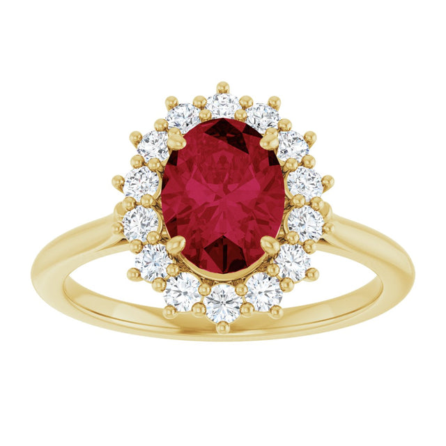 14K Gold Emerald Lab-Grown Ruby & Lab-Grown Diamond Halo-Style Ring - Yellow Gold - view 3