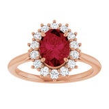14K Gold Emerald Lab-Grown Ruby & Lab-Grown Diamond Halo-Style Ring - Rose Gold - view 3