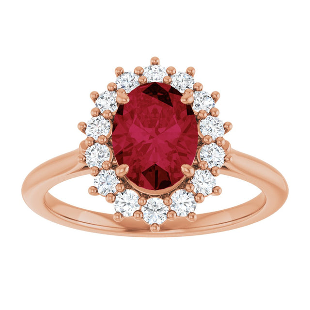 14K Gold Emerald Lab-Grown Ruby & Lab-Grown Diamond Halo-Style Ring - Rose Gold - view 3