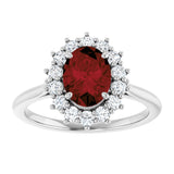 10K Gold Emerald Natural Mozambique Garnet & Lab-Grown Diamond Halo-Style Ring - White Gold - view 3