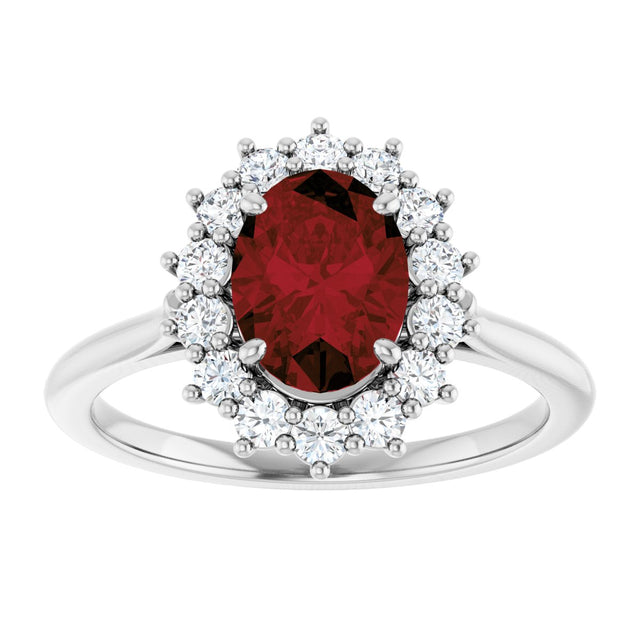 10K Gold Emerald Natural Mozambique Garnet & Lab-Grown Diamond Halo-Style Ring - White Gold - view 3