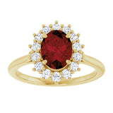 10K Gold Emerald Natural Mozambique Garnet & Lab-Grown Diamond Halo-Style Ring - Yellow Gold - view 3