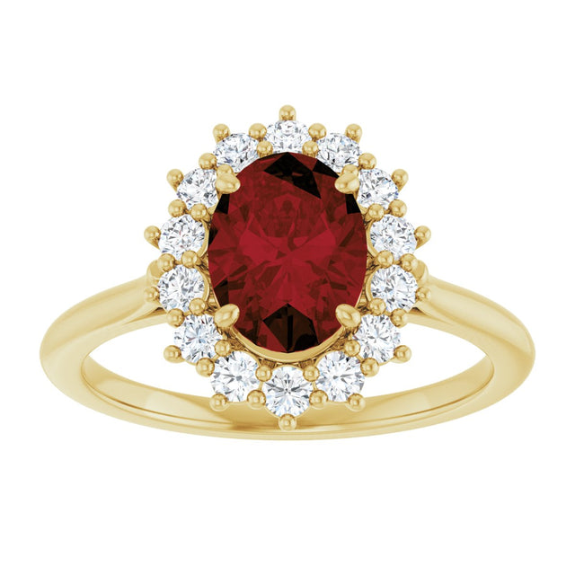 10K Gold Emerald Natural Mozambique Garnet & Lab-Grown Diamond Halo-Style Ring - Yellow Gold - view 3