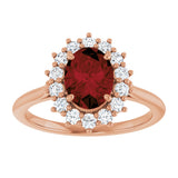 14K Gold Emerald Natural Mozambique Garnet & Lab-Grown Diamond Halo-Style Ring - Rose Gold - view 3