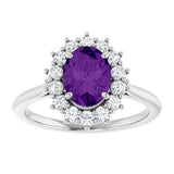 10K Gold Emerald Natural Amethyst & Lab-Grown Diamond Halo-Style Ring - White Gold - view 3