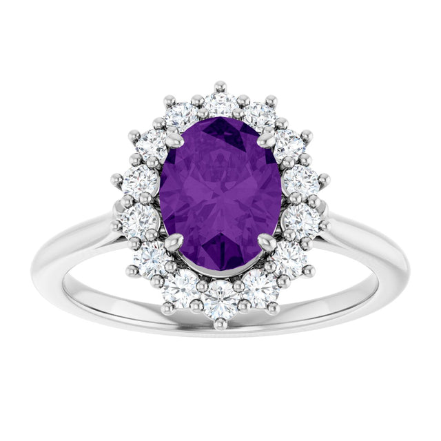 10K Gold Emerald Natural Amethyst & Lab-Grown Diamond Halo-Style Ring - White Gold - view 3