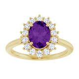 10K Gold Emerald Natural Amethyst & Lab-Grown Diamond Halo-Style Ring - Yellow Gold - view 3