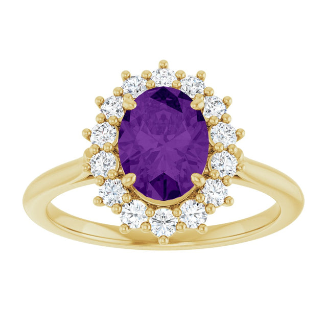 10K Gold Emerald Natural Amethyst & Lab-Grown Diamond Halo-Style Ring - Yellow Gold - view 3