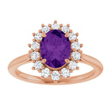 14K Gold Emerald Natural Amethyst & Lab-Grown Diamond Halo-Style Ring - Rose Gold - view 3
