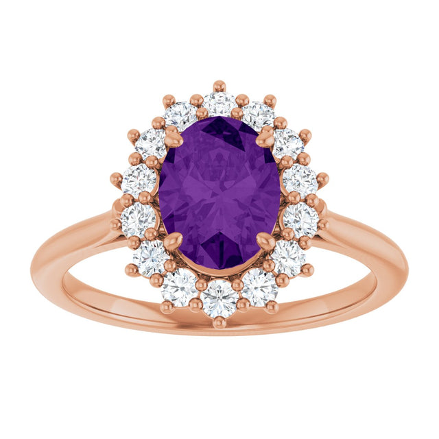 14K Gold Emerald Natural Amethyst & Lab-Grown Diamond Halo-Style Ring - Rose Gold - view 3