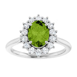 10K Gold Emerald Natural Peridot & Lab-Grown Diamond Halo-Style Ring - White Gold - view 3