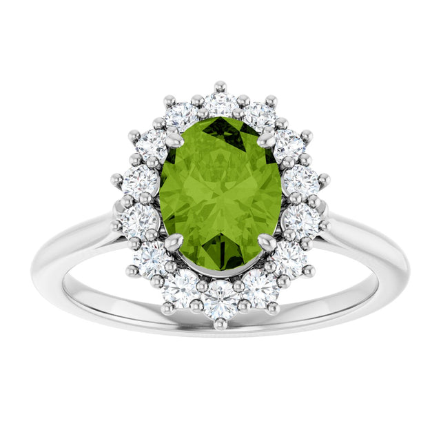 10K Gold Emerald Natural Peridot & Lab-Grown Diamond Halo-Style Ring - White Gold - view 3