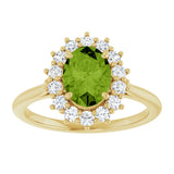 10K Gold Emerald Natural Peridot & Lab-Grown Diamond Halo-Style Ring - Yellow Gold - view 3