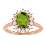 14K Gold Emerald Natural Peridot & Lab-Grown Diamond Halo-Style Ring - Rose Gold - view 3