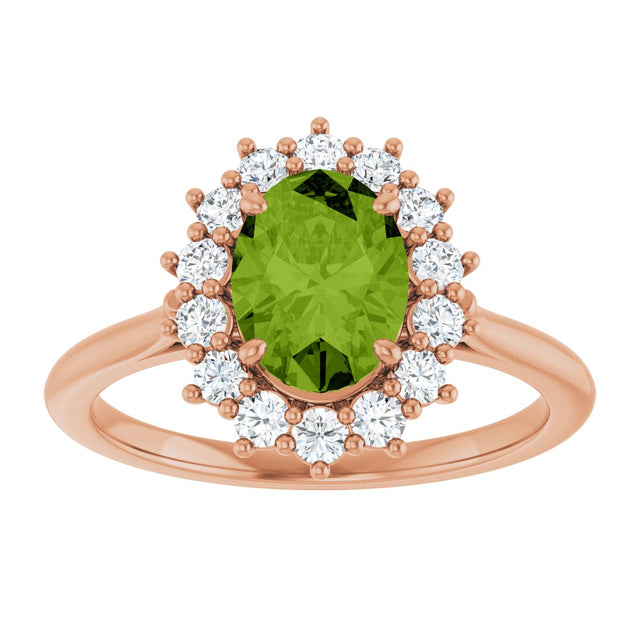 14K Gold Emerald Natural Peridot & Lab-Grown Diamond Halo-Style Ring - Rose Gold - view 3