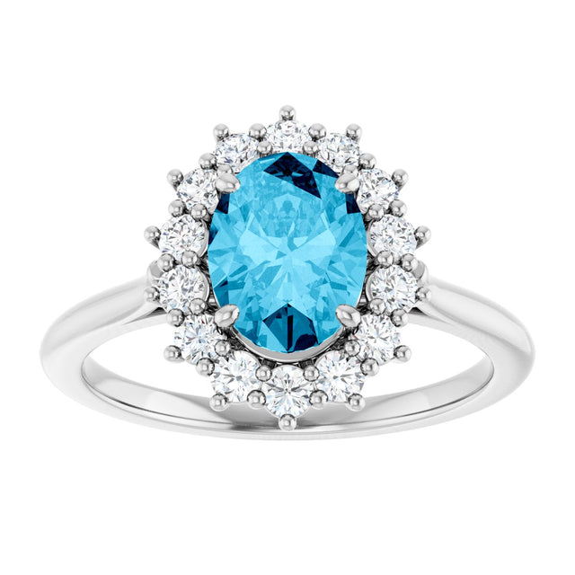 10K Gold Emerald Lab-Grown Diamond Halo-Style Ring - White Gold - view 3