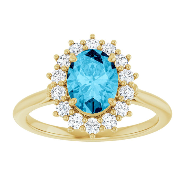 10K Gold Emerald Lab-Grown Diamond Halo-Style Ring - Yellow Gold - view 3