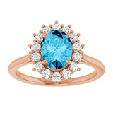 14K Gold Emerald Lab-Grown Diamond Halo-Style Ring - Rose Gold - view 3