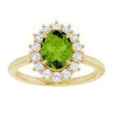 14K Gold Oval Natural Peridot & Natural Diamond Halo-Style Ring - Yellow Gold - view 3