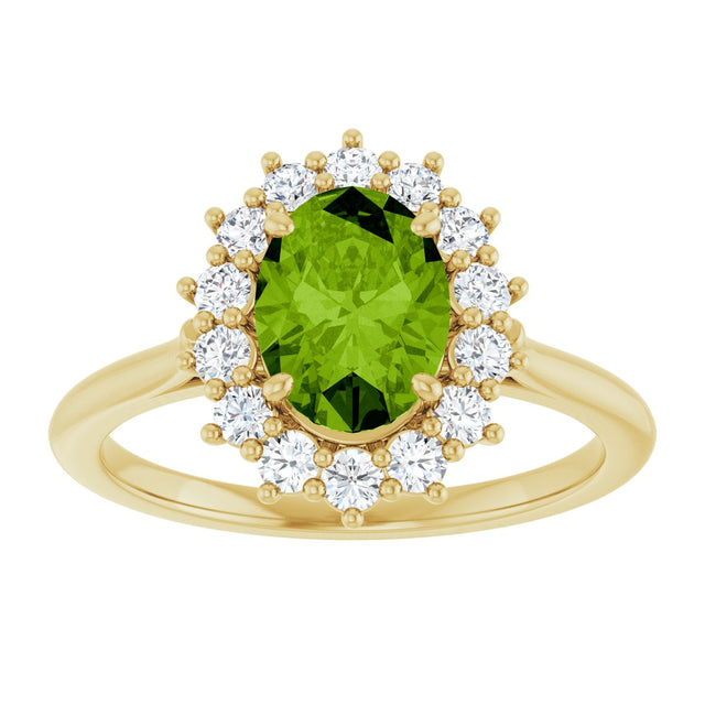 14K Gold Oval Natural Peridot & Natural Diamond Halo-Style Ring - Yellow Gold - view 3