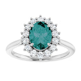 14K Gold Oval Natural Diamond Halo-Style Ring - White Gold - view 3