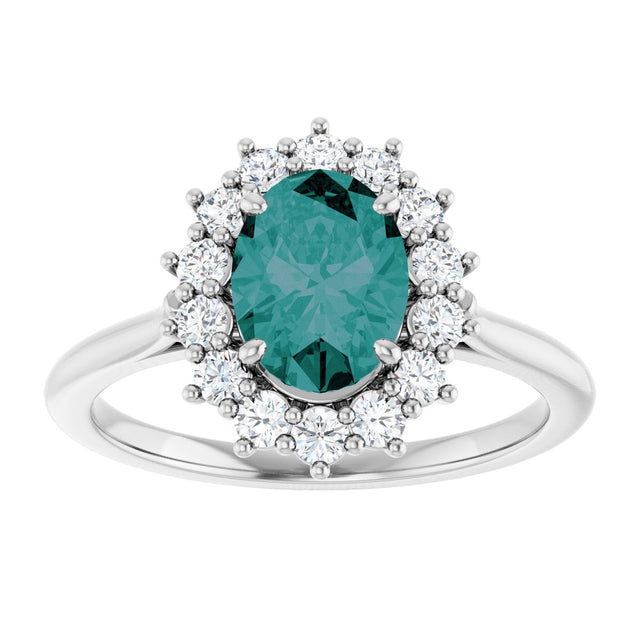 14K Gold Oval Natural Diamond Halo-Style Ring - White Gold - view 3