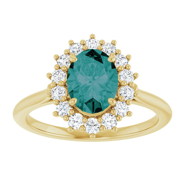 14K Gold Oval Natural Diamond Halo-Style Ring - Yellow Gold - view 3