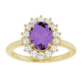 14K Gold Oval Natural Amethyst & Natural Diamond Halo-Style Ring – 8x6mm - Yellow Gold - view 3