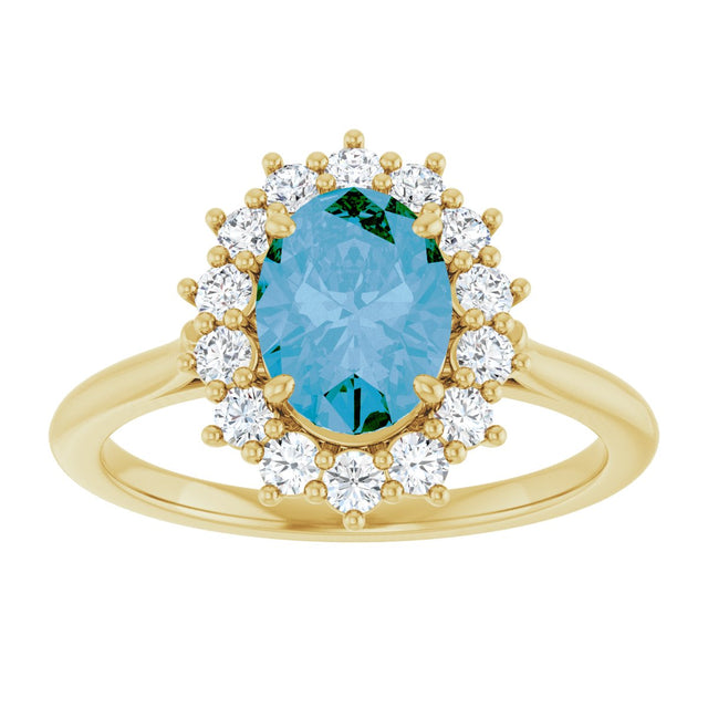 14K Gold Oval Natural Swiss Blue Topaz & Natural Diamond Halo-Style Ring – 8x6mm - Yellow Gold - view 3