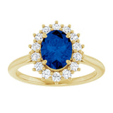 14K Gold Oval Lab-Grown Blue Sapphire & Natural Diamond Halo-Style Ring – 8x6mm - Yellow Gold - view 3
