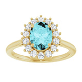 14K Gold Oval Natural Blue Zircon & Natural Diamond Halo-Style Ring - Yellow Gold - view 3