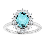 14K Gold Oval Natural Blue Zircon & Natural Diamond Halo-Style Ring - White Gold - view 3