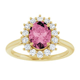14K Gold Oval Natural Pink Tourmaline & Natural Diamond Halo-Style Ring - Yellow Gold - view 3