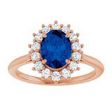 14K Gold Oval Lab-Grown Blue Sapphire & Natural Diamond Halo-Style Ring – 8x6mm - Rose Gold - view 3