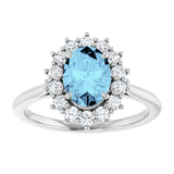 Platinum Oval Natural Aquamarine & Natural Diamond Halo-Style Ring - view 3