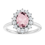 Platinum Oval Natural Pink Morganite & Natural Diamond Halo-Style Ring - view 3