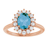 14K Gold Oval Natural Swiss Blue Topaz & Natural Diamond Halo-Style Ring – 8x6mm - Rose Gold - view 3