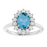 Platinum Oval Natural Swiss Blue Topaz & Natural Diamond Halo-Style Ring - view 3