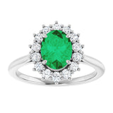 14K Gold Oval Lab-Grown Emerald & Natural Diamond Halo-Style Ring – 8x6mm - White Gold - view 3