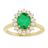 14K Gold Oval Lab-Grown Emerald & Natural Diamond Halo-Style Ring – 8x6mm - Yellow Gold - view 3