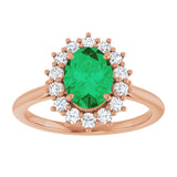 14K Gold Oval Lab-Grown Emerald & Natural Diamond Halo-Style Ring – 8x6mm - Rose Gold - view 3