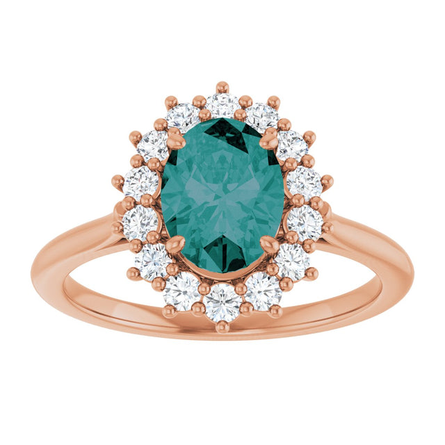 14K Gold Oval Natural Diamond Halo-Style Ring - Rose Gold - view 3