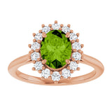14K Gold Oval Natural Peridot & Natural Diamond Halo-Style Ring - Rose Gold - view 3