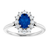 10K Gold Emerald Lab-Grown Blue Sapphire & Lab-Grown Diamond Halo-Style Ring - White Gold - view 3