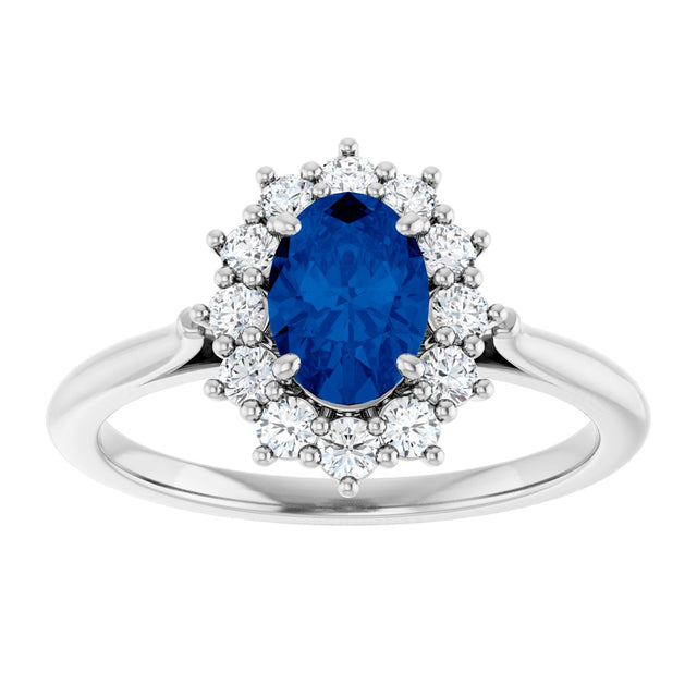 10K Gold Emerald Lab-Grown Blue Sapphire & Lab-Grown Diamond Halo-Style Ring - White Gold - view 3